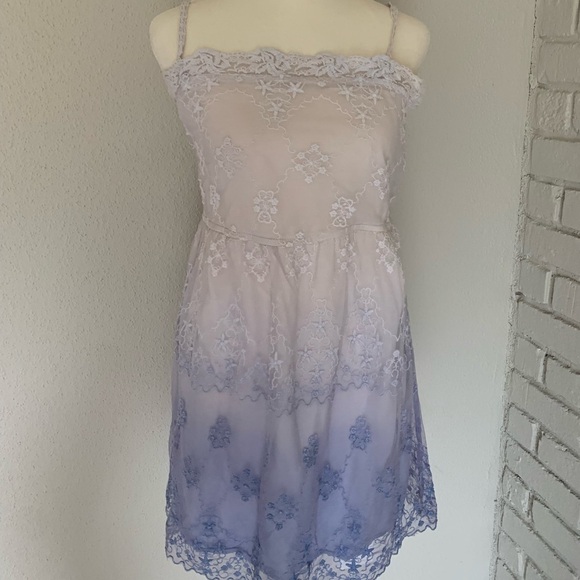 Zara Lacy Embroidered Purple Ombré Dress Size M - Picture 6 of 10